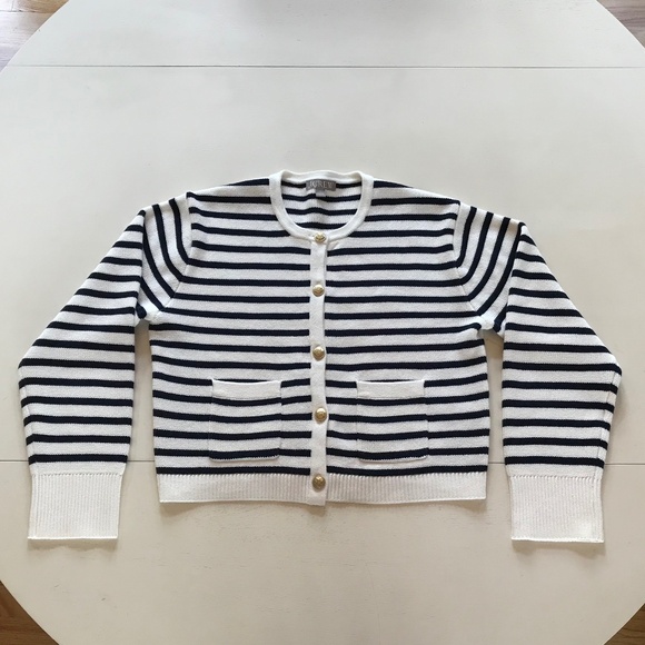 NEW J. CREW NAVY STRIPE CARDIGAN SWEATER - Picture 2 of 12